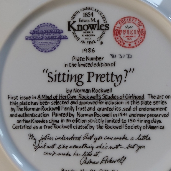 Norman Rockwell "Sitting Pretty" Plate with Certificate of Authenticity - Picture 3 of 7